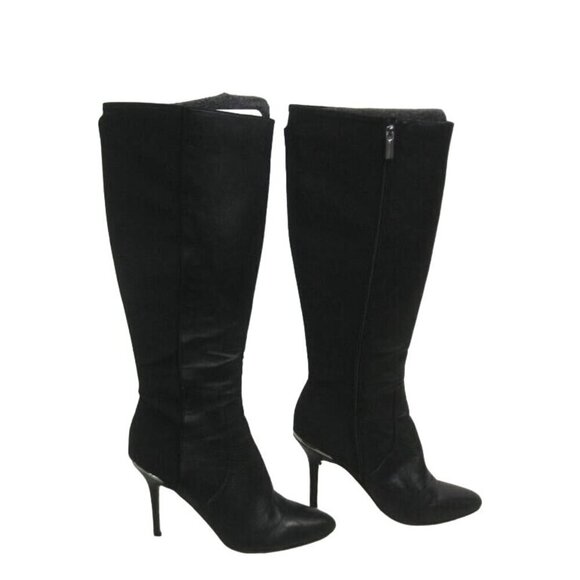 White House Black Market Black Leather Dress boots Knee High Pointed Toe Sz 8.5 - Picture 1 of 8
